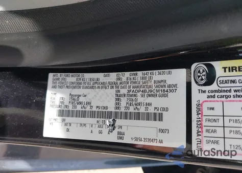2012 Ford Fiesta Se from USA, damaged, VIN 3FADP4BJ9CM184307